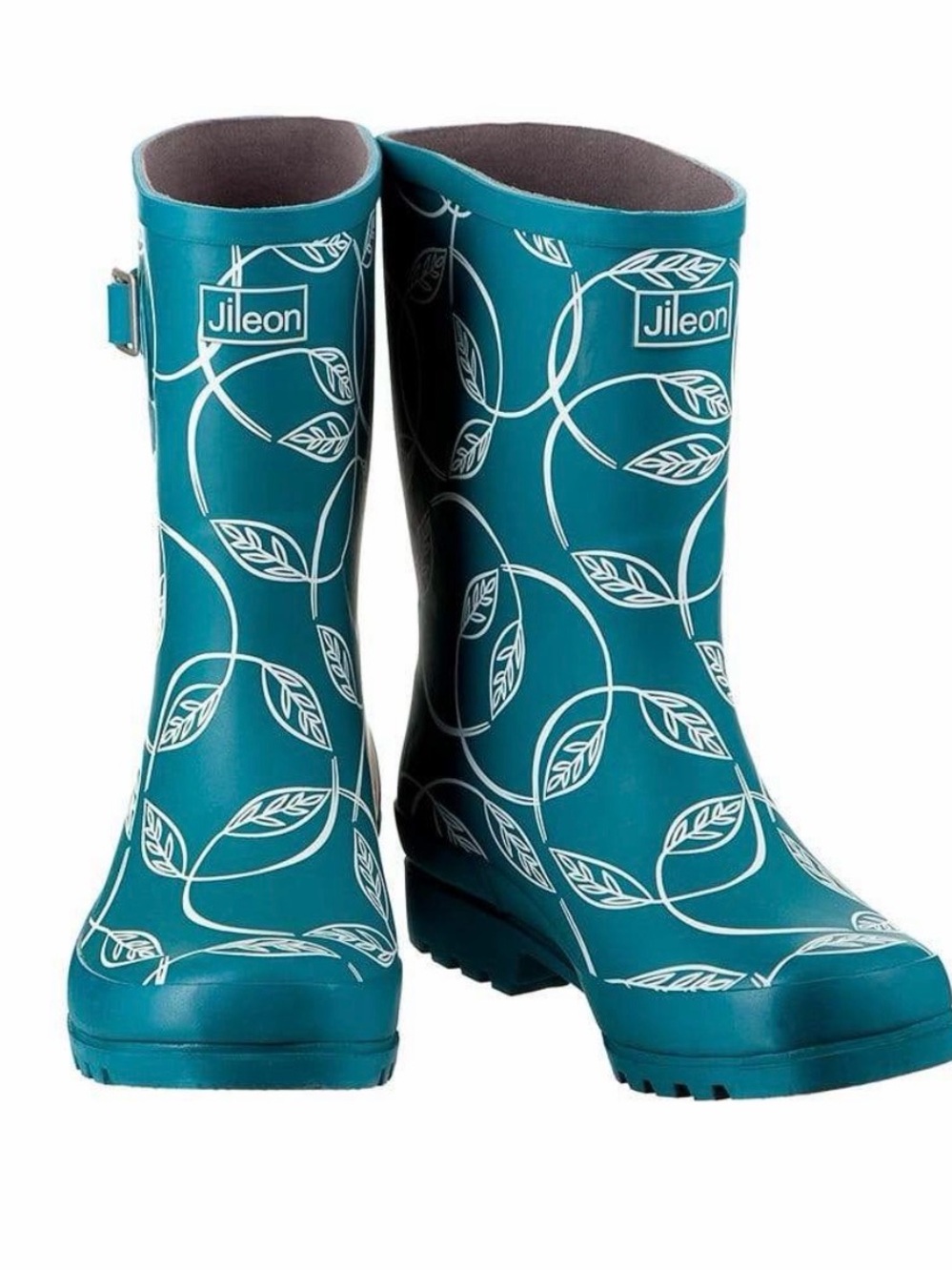 Teal Women's Rain Boots with Leaf Print